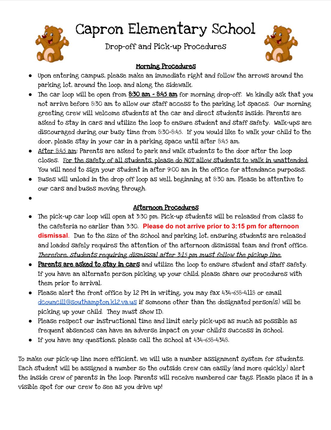  Drop off and Pick Up Procedures